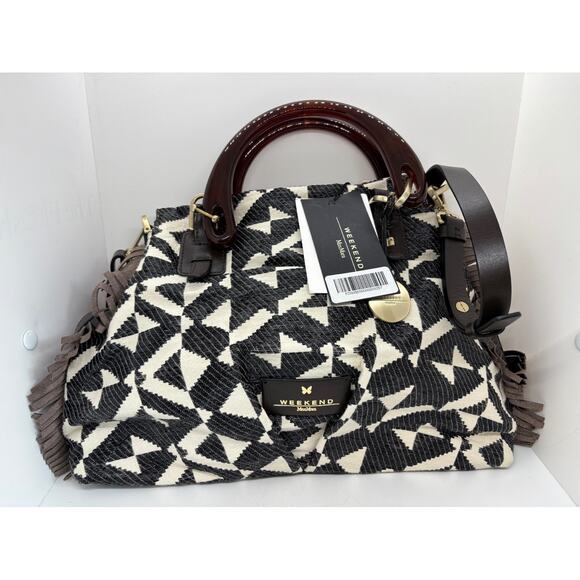 Weekend Max Mara Handbags - NWT Max Mara Weekend Crossbody Handbag Black Ivory Fringe Leather Trim RTL $475